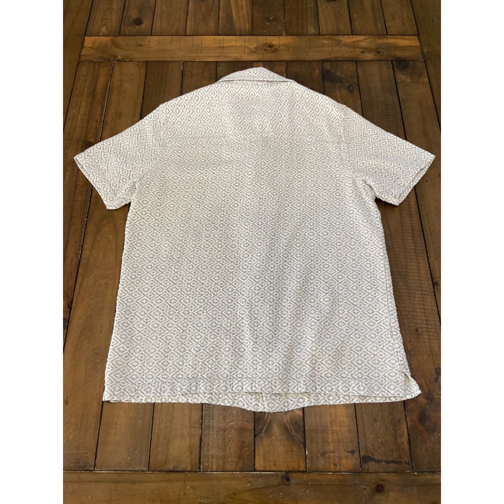 Common People Men's Shirt L Geometric Cream Blue Textured Cotton Button Up Large - Picture 4 of 6